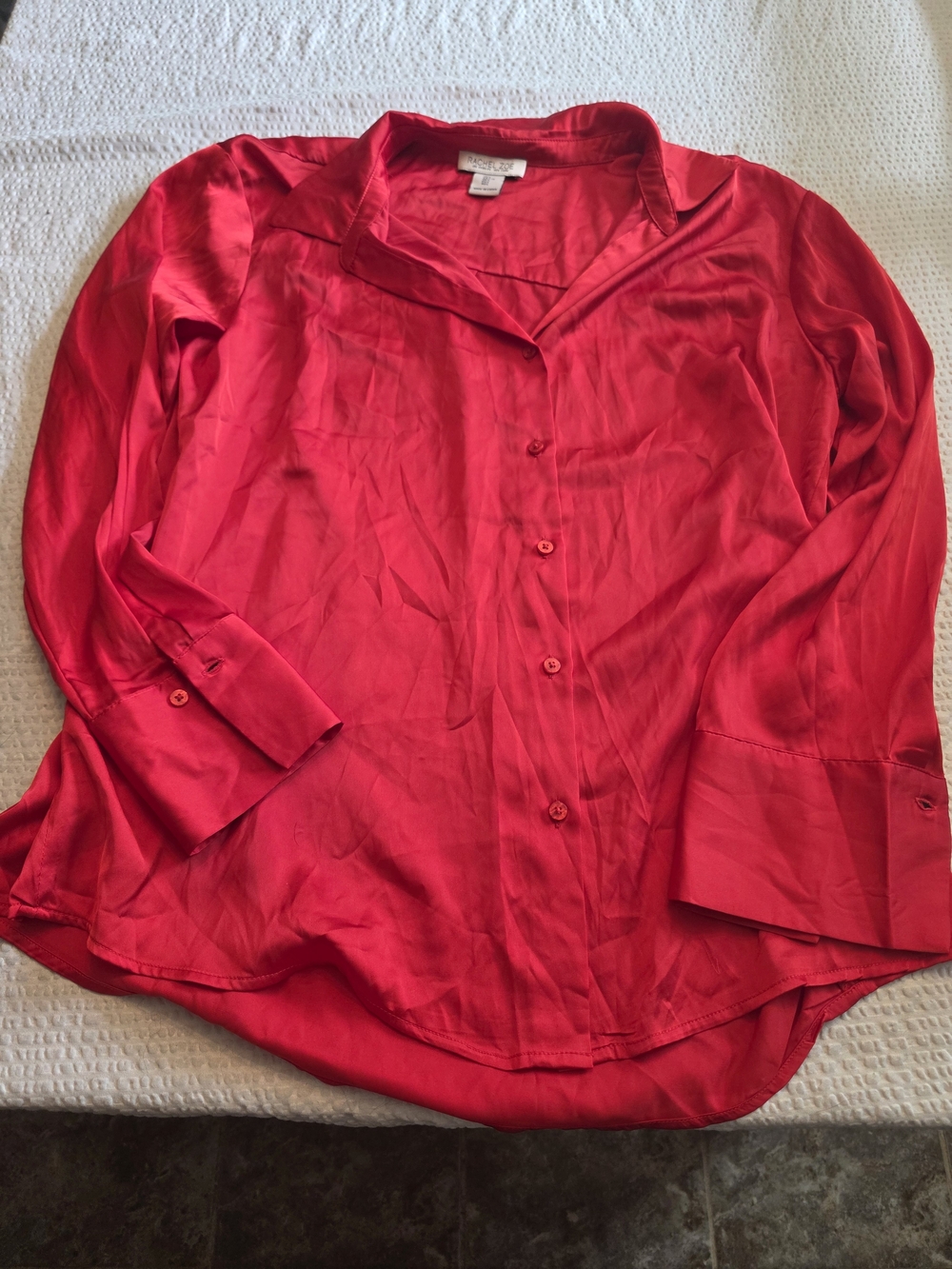 Rachel Zoe Vibrant Red Button-Front Satin Pajama Top L